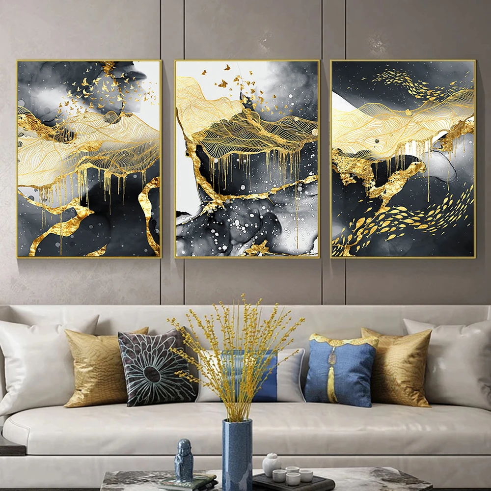 

Golden Black Marble Canvas Art Luxury Painting Decoration Home Wall Art Picture for Living Room Canvas Wall Art Pictures Decor