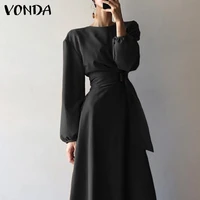 casual long sleeve elegant dress vonda women solid color pleated party dresses female loose o neck a lined bohemian vestidos