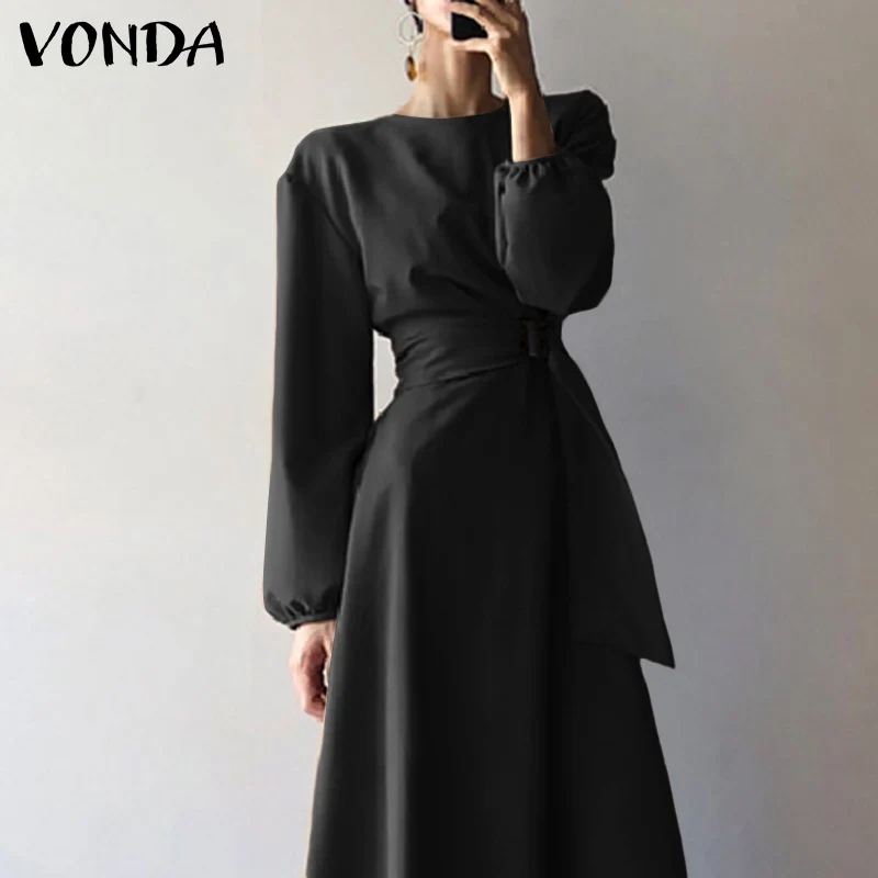 Повседневное элегантное платье VONDA с длинным рукавом Женские однотонные
