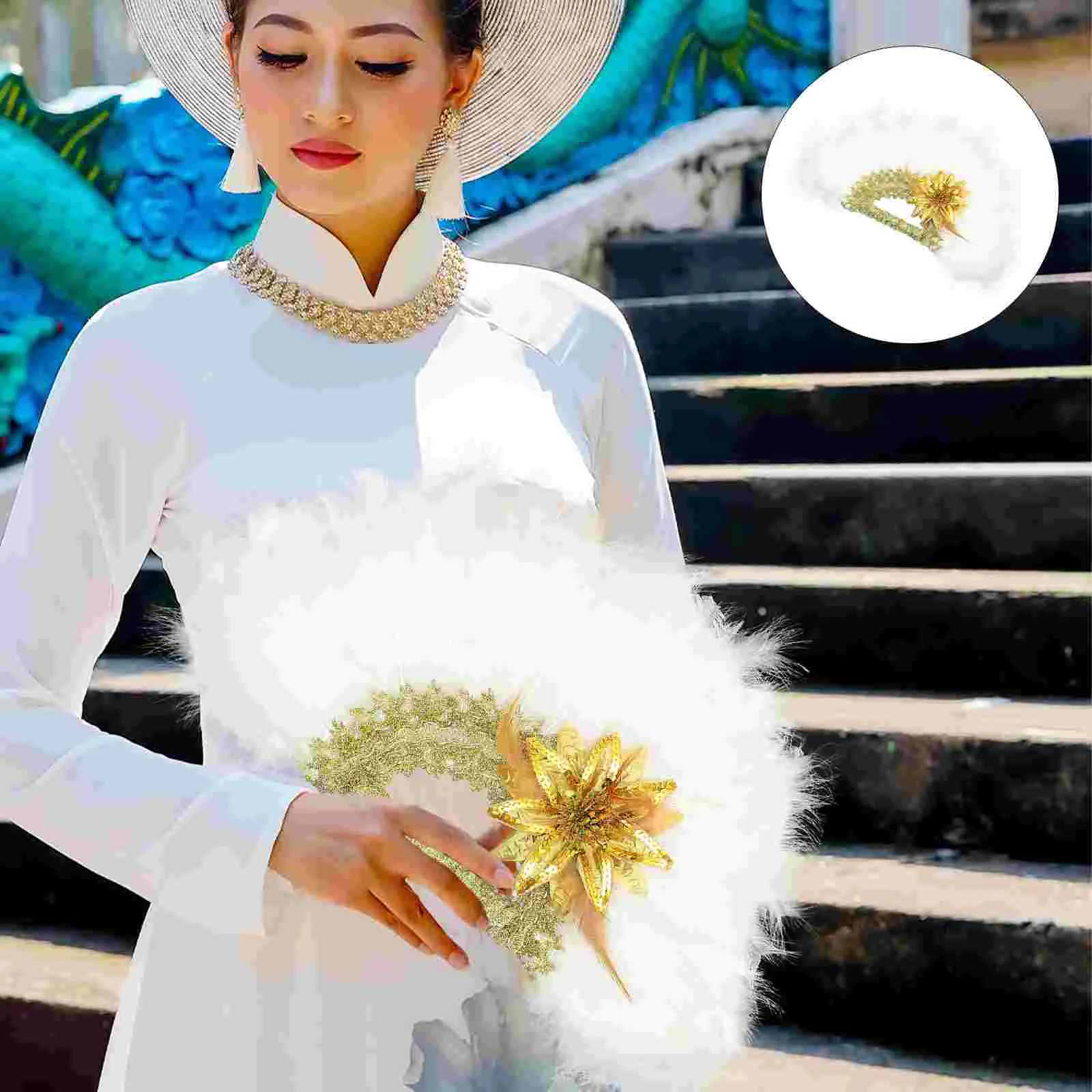 

Hand Fan Stage Handheld Makeup Bridal Plume Performance Miss Wedding Bouquet
