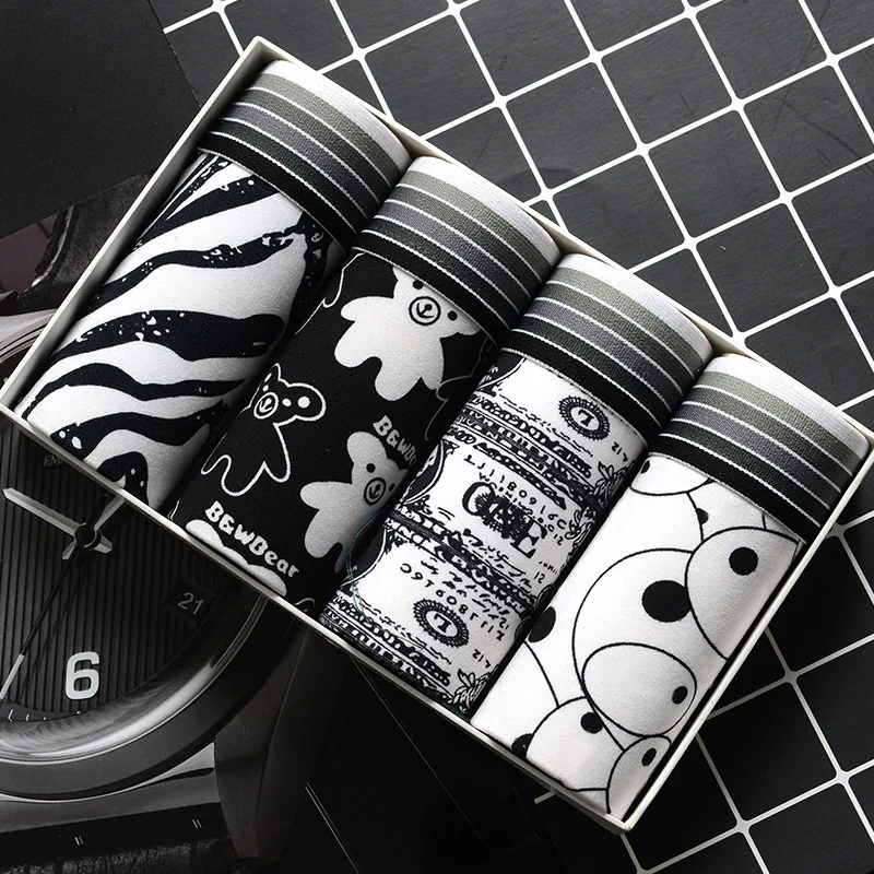 4Pcs/Lot Mens Underwear Boxers Fashion printed Panties Men's Underpants Boxer Comfortable Brand Boxershort Shorts