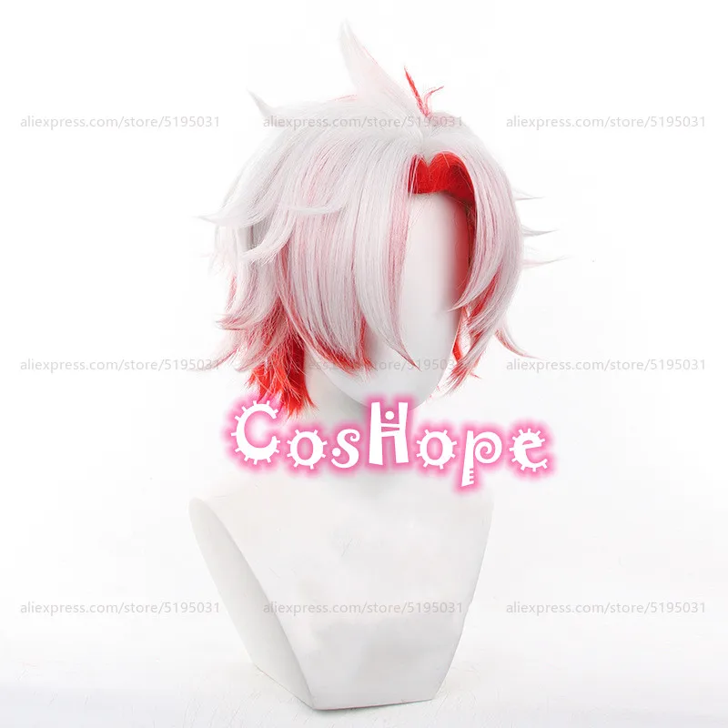 Шрам Косплей Парик 32 см Короткие волосы с вьющимся верхом Серебристый Белый