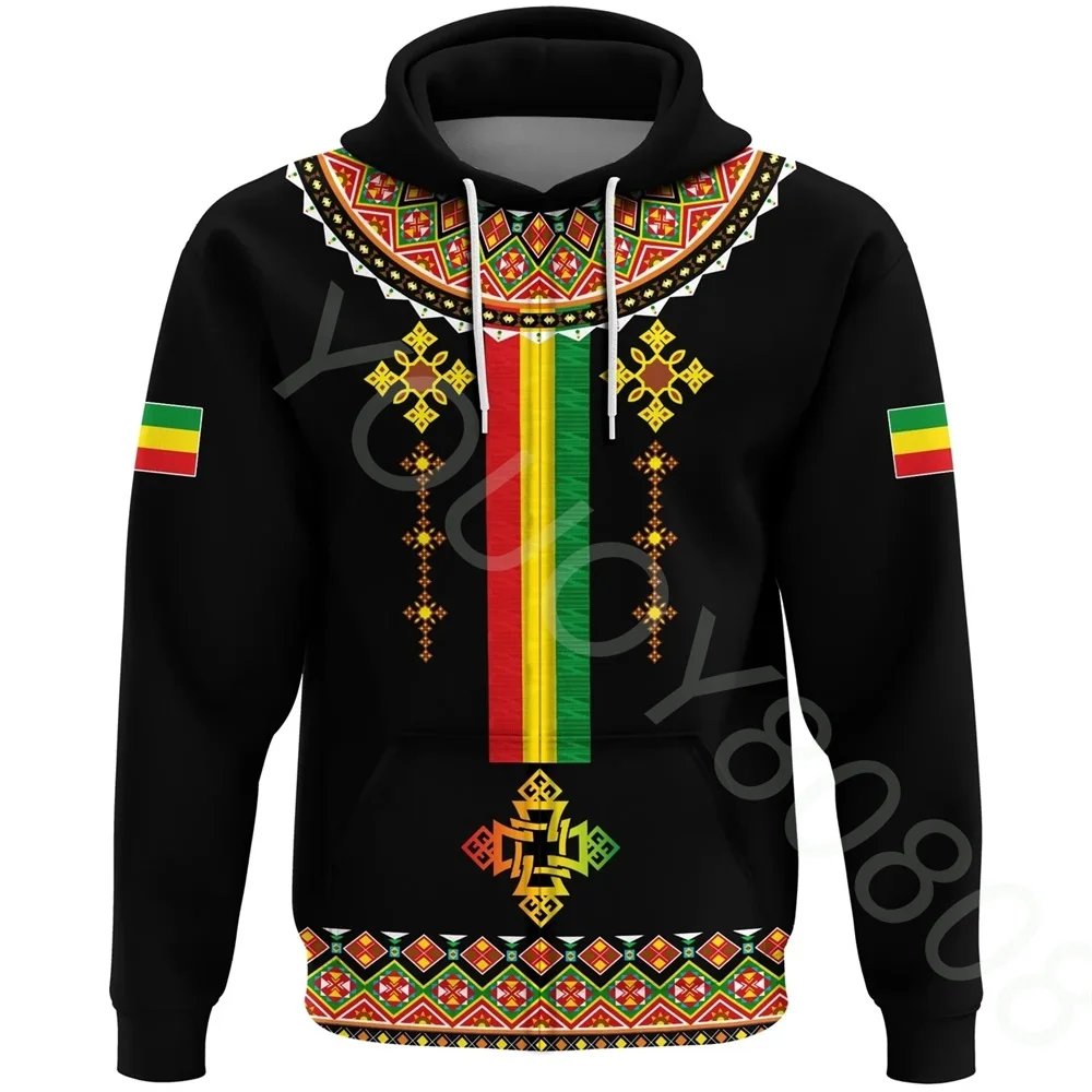 

New Autumn African Region Ethiopian Cross Africa Pattern Zip Hoodie Retro Harajuku Sports Leisure 3D Printed Pullover Sweater