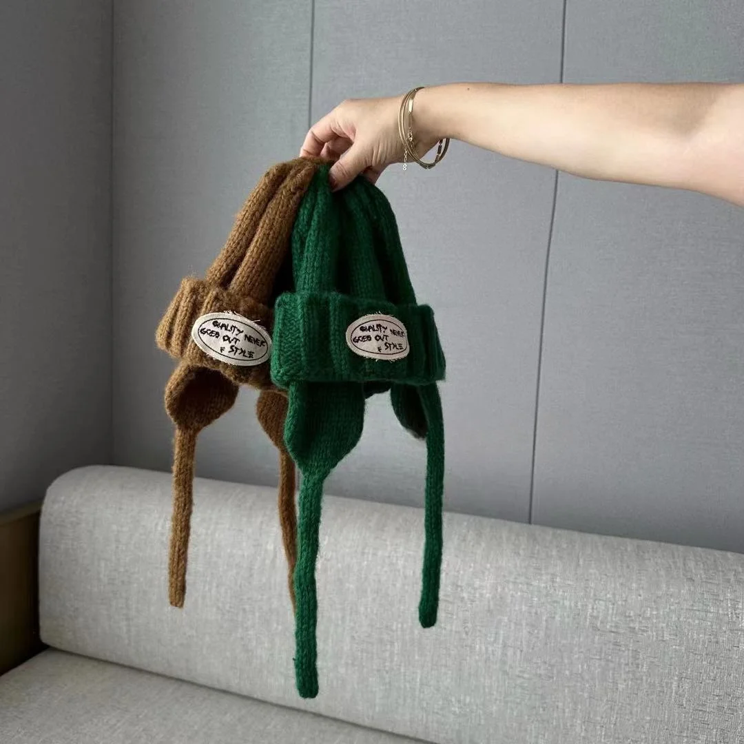 Детская шерстяная шапка KEBEIYA Day с одной буквенной этикеткой вязаная в прямую