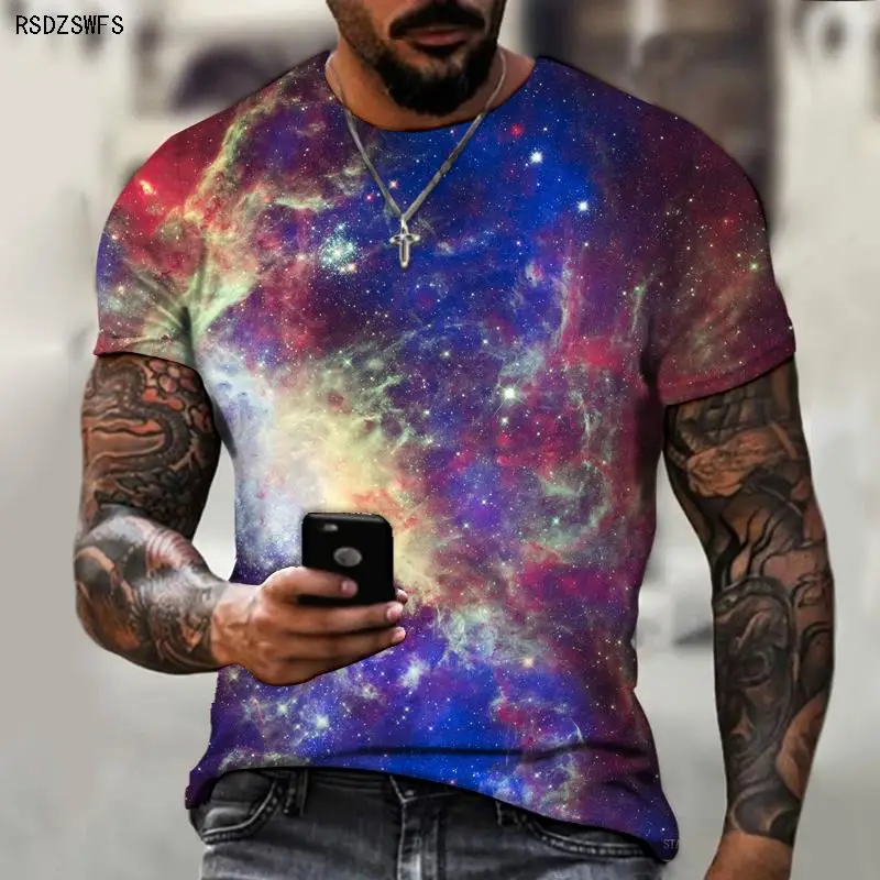 

Interesting Men's/women's T-shirt Shirt with 3D Starry Sky Print, Short-sleeved Shirt with Sci-fi Graphics, Unisex, Round Neck