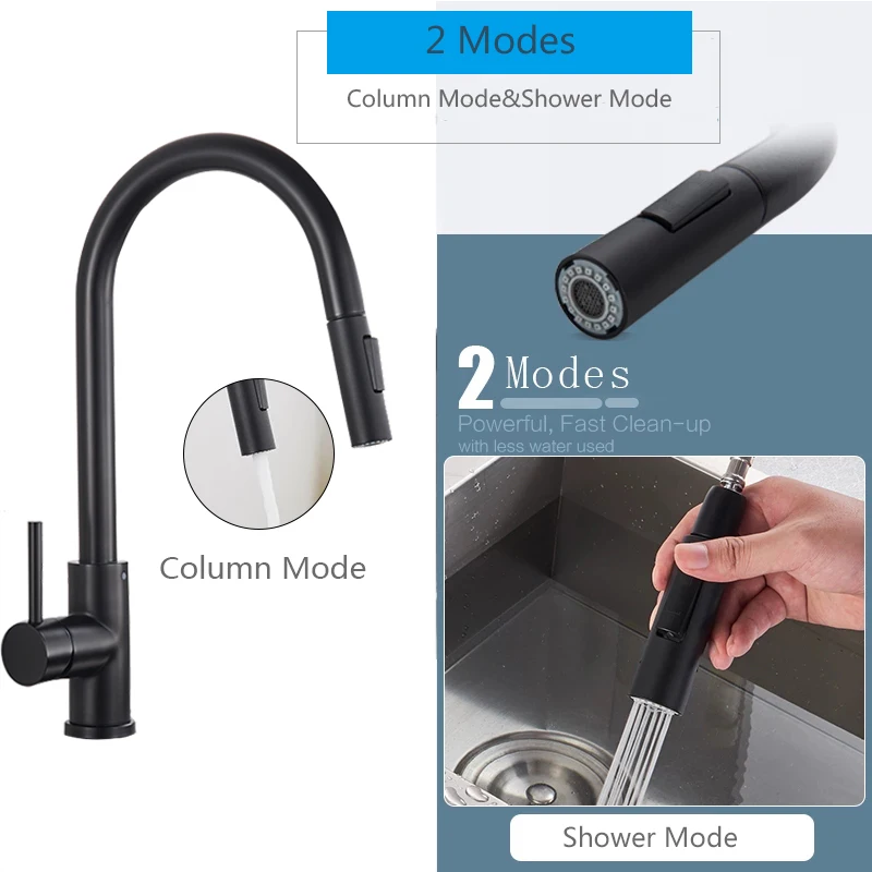 

Free Shipping Pull Out Black Sensor Kitchen Faucet Smart Induction Mixer Tap Touch Control Sink Tap 2 Modes Torneira De Cozinha