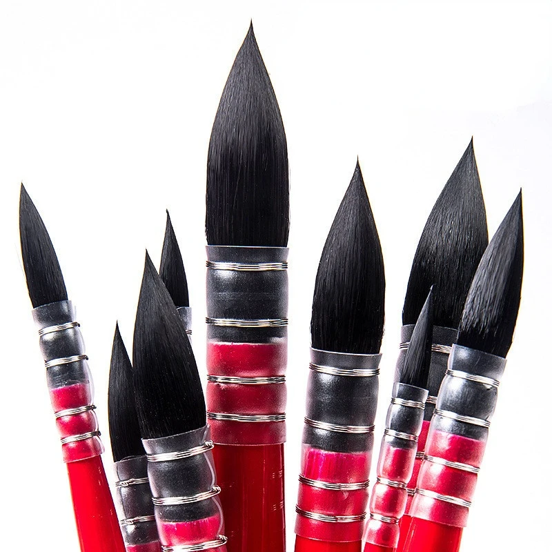 1pcs Squirrel Hair Red Black Round Head Pointed Mop Brush Watercolor Pen Gouache Brush Art Hook Line Pen Multiple Models