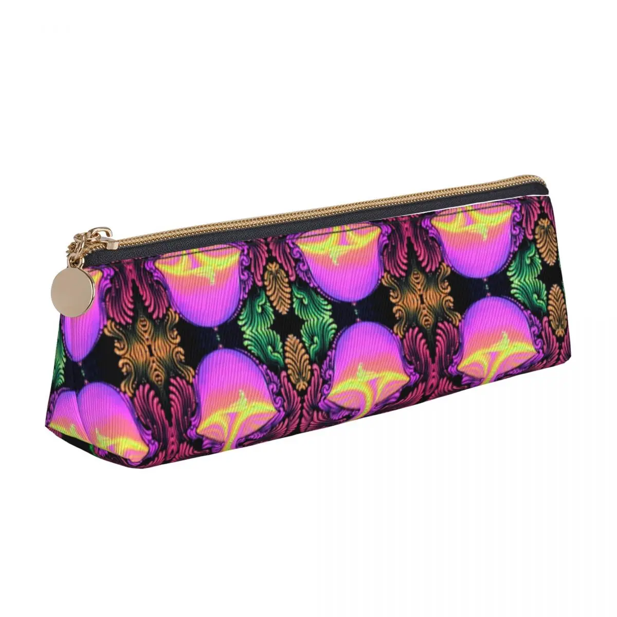

Magic Mushroom Leather Pencil Case Psilocybin Neon Simple Zipper Pencil Box University For Teens Triangle Pen Pouch