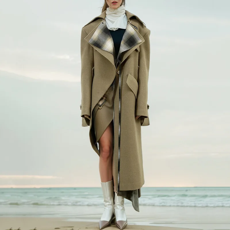 Vefadisa 2024 осенне-зимнее новое верблюжьее женское шерстяное пальто с лацканами и