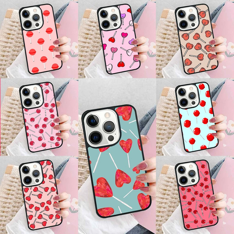 Чехол для телефона с красными леденцами iPhone 16 Promax 15 Pro 13 14 Plus 11 12 Mini XR XS MAX