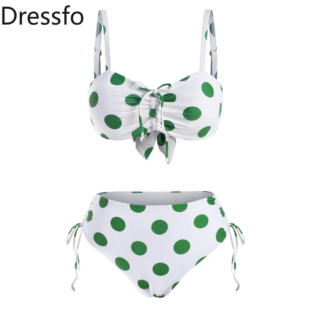 

Dressfo Polka Dot Print Cinched Ruched Full Coverage Bikini Set Women Bathing Set Swimwear Swimsuits Bikini Beachwear 2023