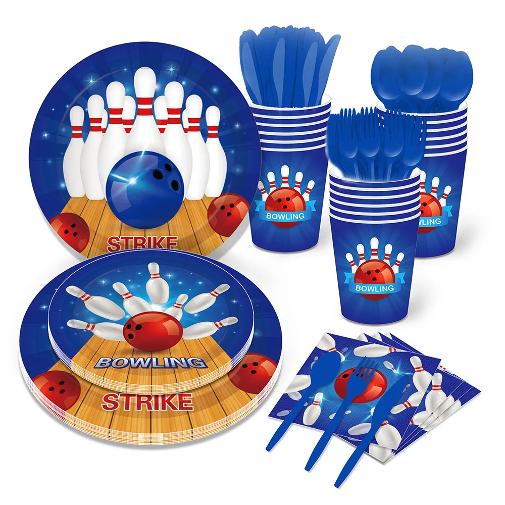 Indoor Sports Games Strike Bowling Ball Birthday Party Paper Disposable Tableware Sets Plates Tissues Baby Shower Party Decors