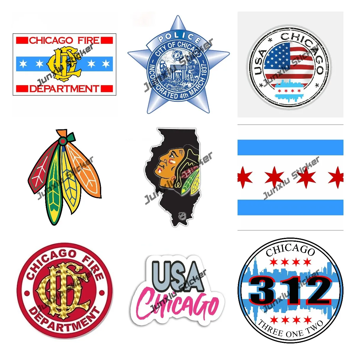 

Chicago Illinois Flag Bumper Sticker ROUND Chicago Fire Department Seal Sticker (cfd Logo Dept) Graphic Auto Wall Laptop Cell