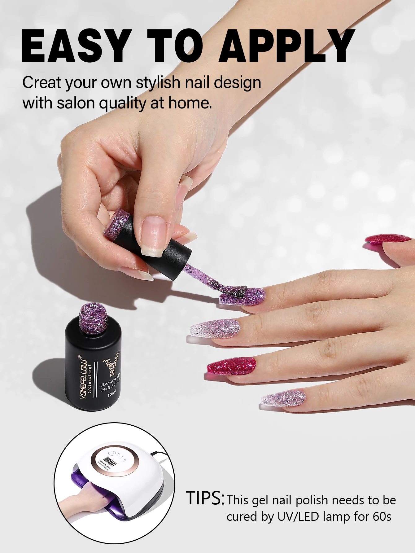 YOKEFELLOW Набор Неоновых Гель-лаков 6 Цветов Блестящий Светоотражающий Гель Для