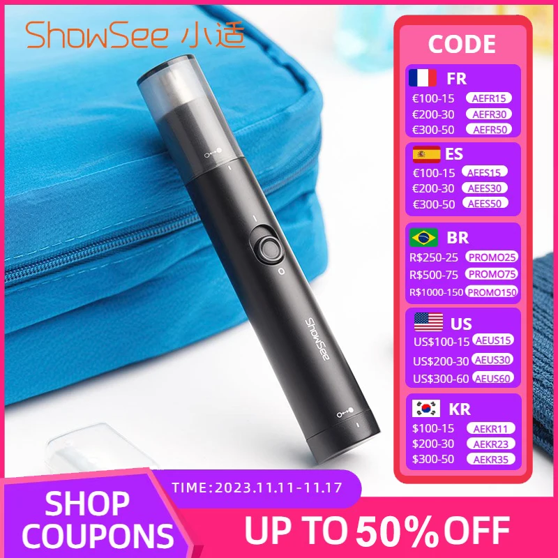 

Электрический триммер для волос в носу ShowSee, портативный мужской триммер для ушей, бровей, бритва, машинная моющаяся бритва с лезвиями для носа, домашние аппликации