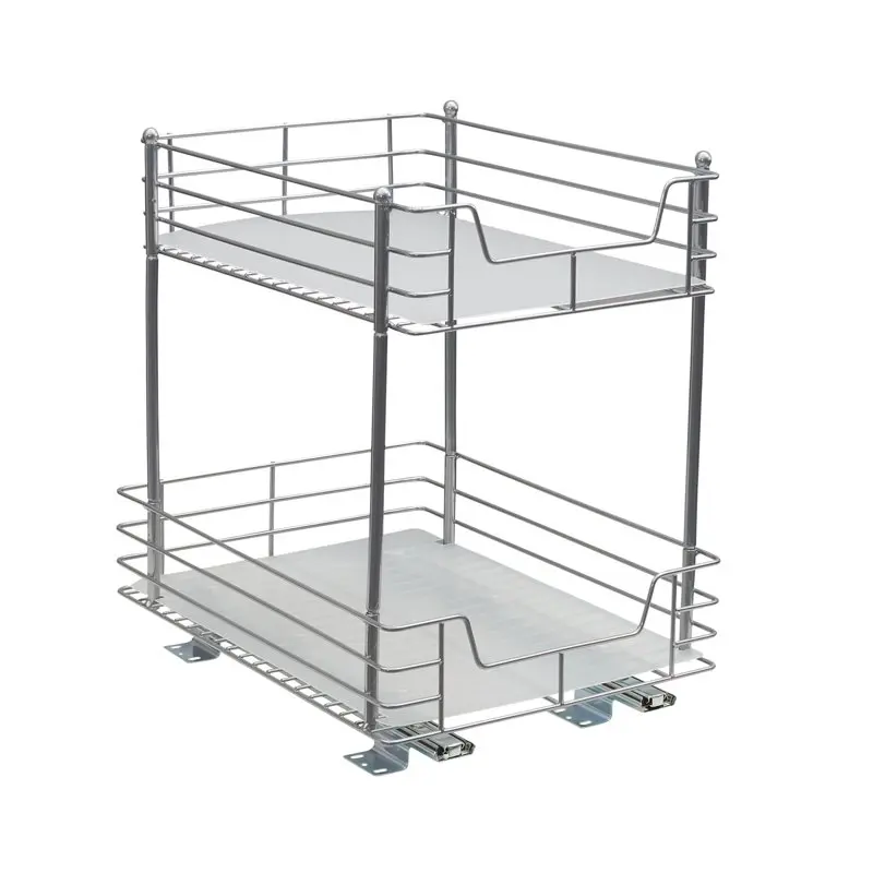 

2-Tier Sliding Pantry Organizer, 16.73" H x 12.4" W x 16.14" D, Kitchen Organization Solution, Durable Powder-Coated Steel Fram