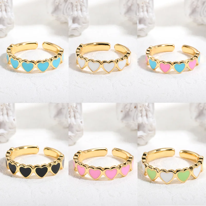 

Fashion Heart Ring For Women Colorful Dripping Oil Love Heart Finger Rings Romantic Stackable Ring Wedding Jewelry Gift Dropship