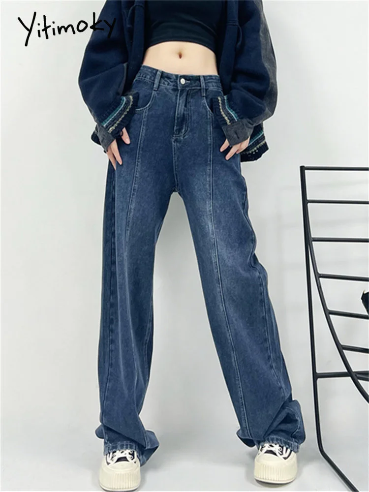 

2023 Spliced Denim Pants for Women Summer 2023 High Waisted Korean Baggy Pants Wide Leg Jeans Ladies Long Casual Trousers