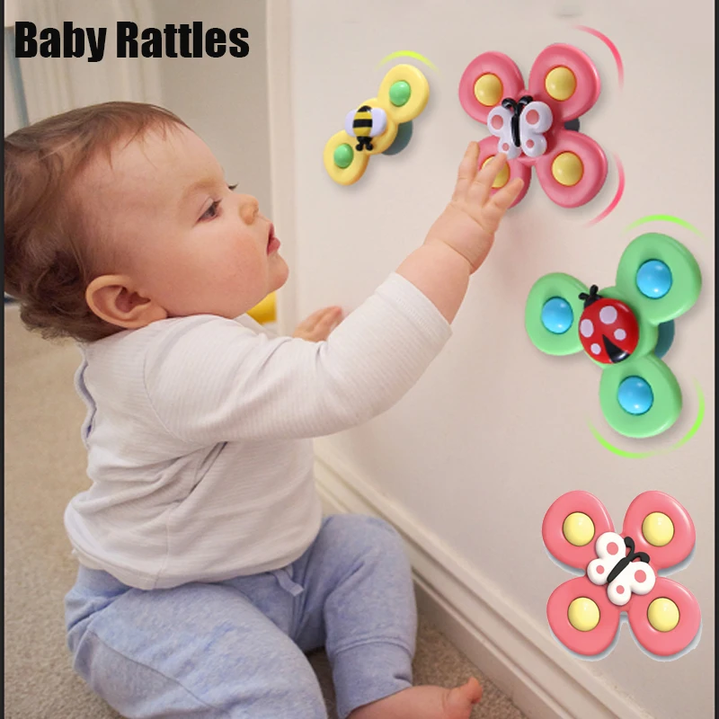 

3pcs Cartoon Fidget Spinner Children Anti-stress Toys Insect Sucker Montessori Touch Sensory Baby Educational Rotating Rattle