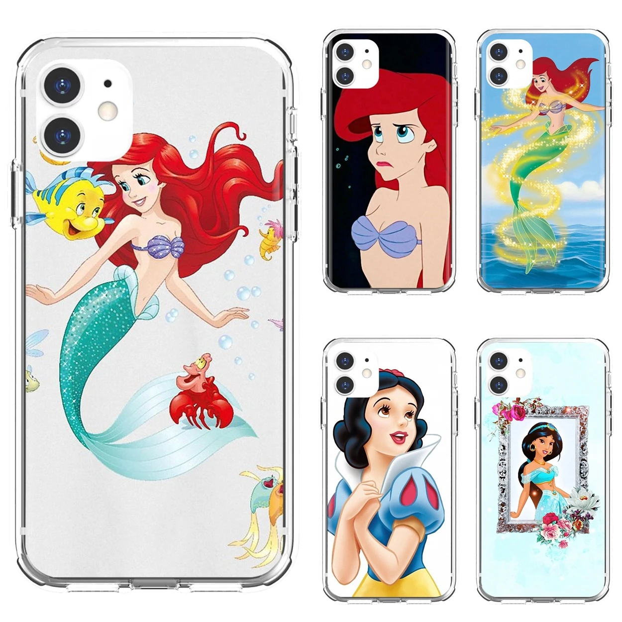 

TPU Shell Cases For iPhone 10 11 12 13 Mini Pro 4S 5S SE 5C 6 6S 7 8 X XR XS Plus Max 2020 Princess Ariel Little Mermaid Snow