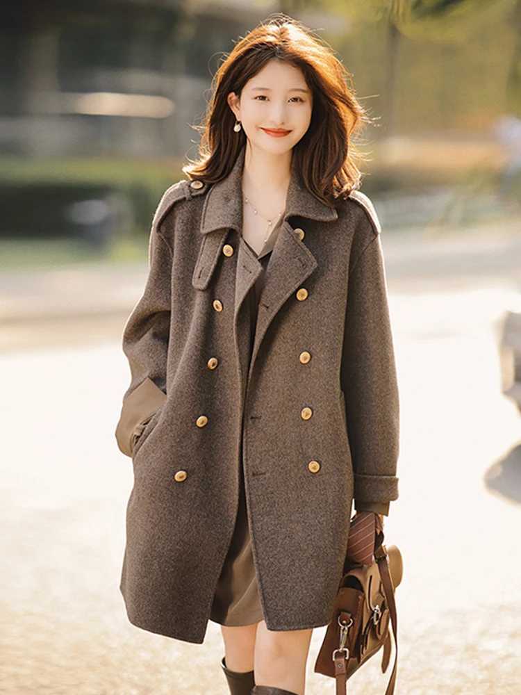 Потеднее осеннее шерстяное пальто Верхняя одежда Женская маленькая костюм в