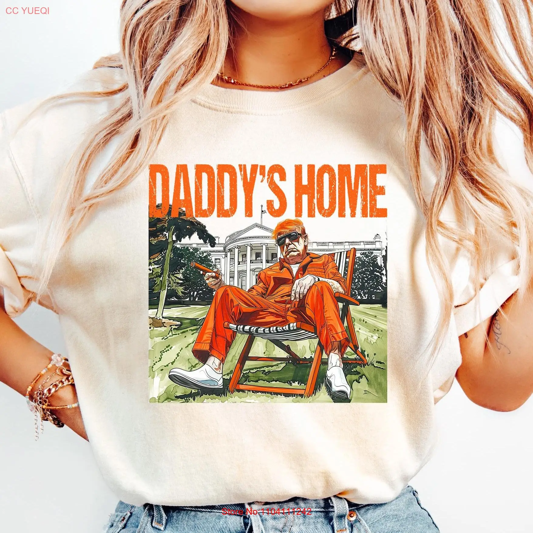 Футболка Daddy's Home Trump Thug Life Republican Election 2024 я голосование для Felon SweaT Meme с длинными