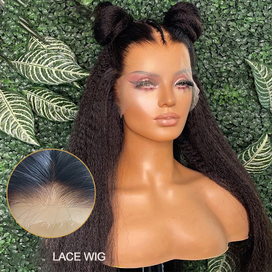 Brazilian Natural Black 180%Density 26Inch Yaki Straight Soft Free Part Lace Front Wig For Women With Baby Hair Natural Hairline
