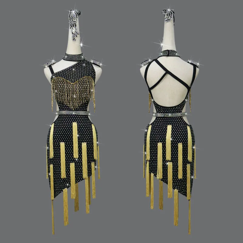 

Latin Dance Female child adult High-end Custom Tassel Dress Practice Clothes Rumba Samba Dancewear Performance Skirt
