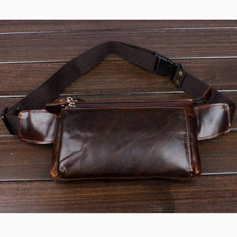 Men Waist Bag Genuine Leather Vintage Travel Cell/Mobile Phone Hip Bum Belt Pouch Fanny Pack Waist Purse Bag