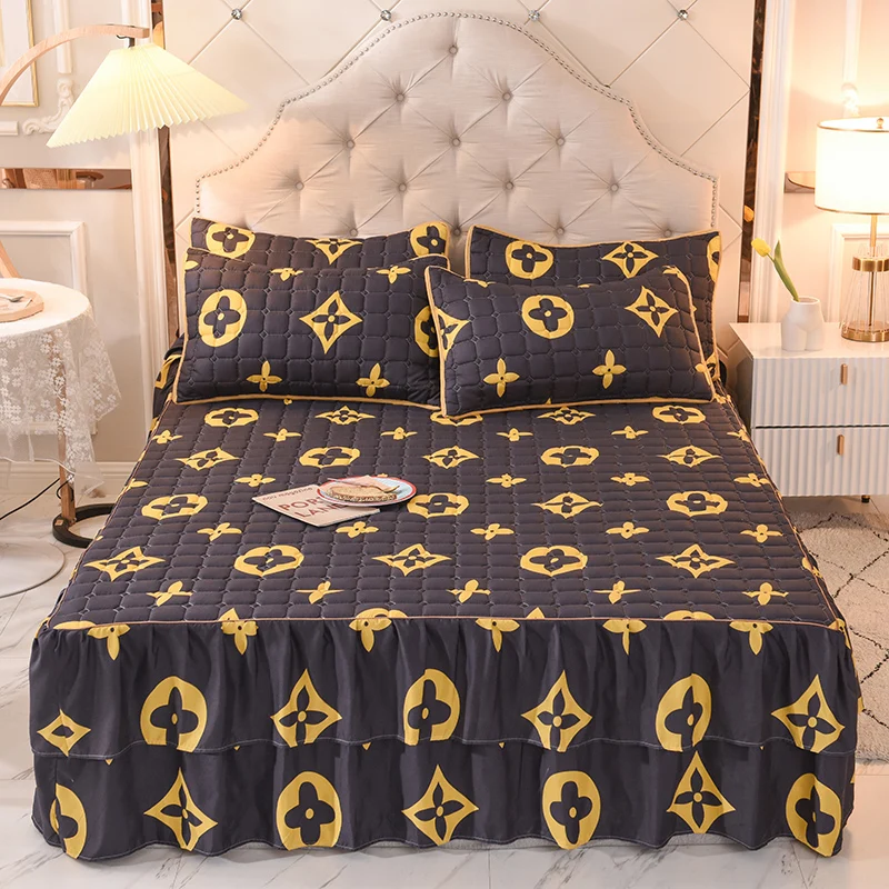 

Drop Ruffle Style Bed Skirt Coverlets Bedspreads Easy Fit Sheet Fashion Printed Cotton Quilted Washable Bed Dust Cover