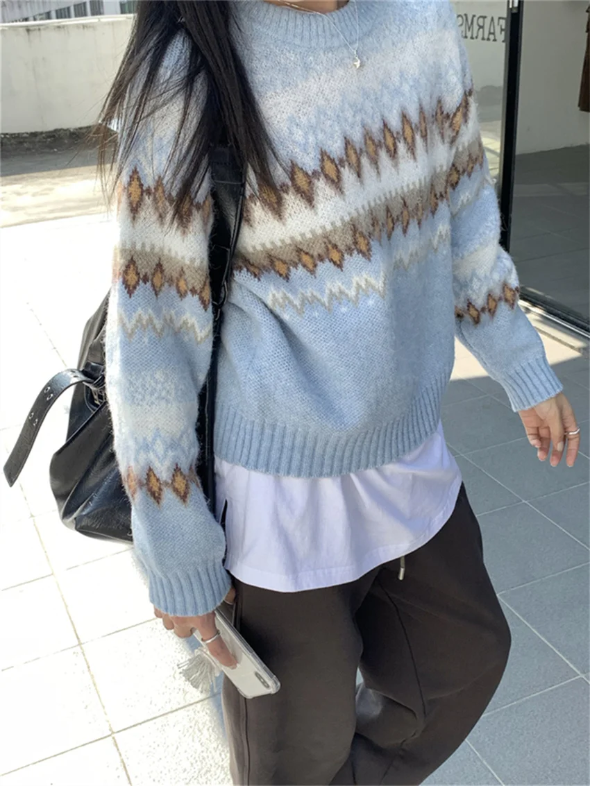 Женский трикотажный свитер Alien Kitty Голубой мягкий вязаный пуловер с нежными