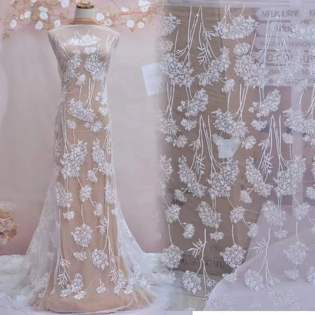

Роскошная Свадебная Новинка 5 ярдов французская Свадебная кутюрная ткань с серыми блестками для пильного платья/вечевечерние НКИ