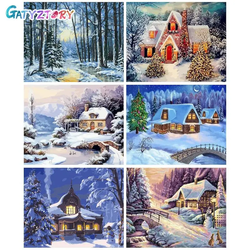 

GATYZTORY Pictures By Number Winter Train Kits Home Decor Painting By Number Scenery Drawing On Canvas HandPainted Art Gift