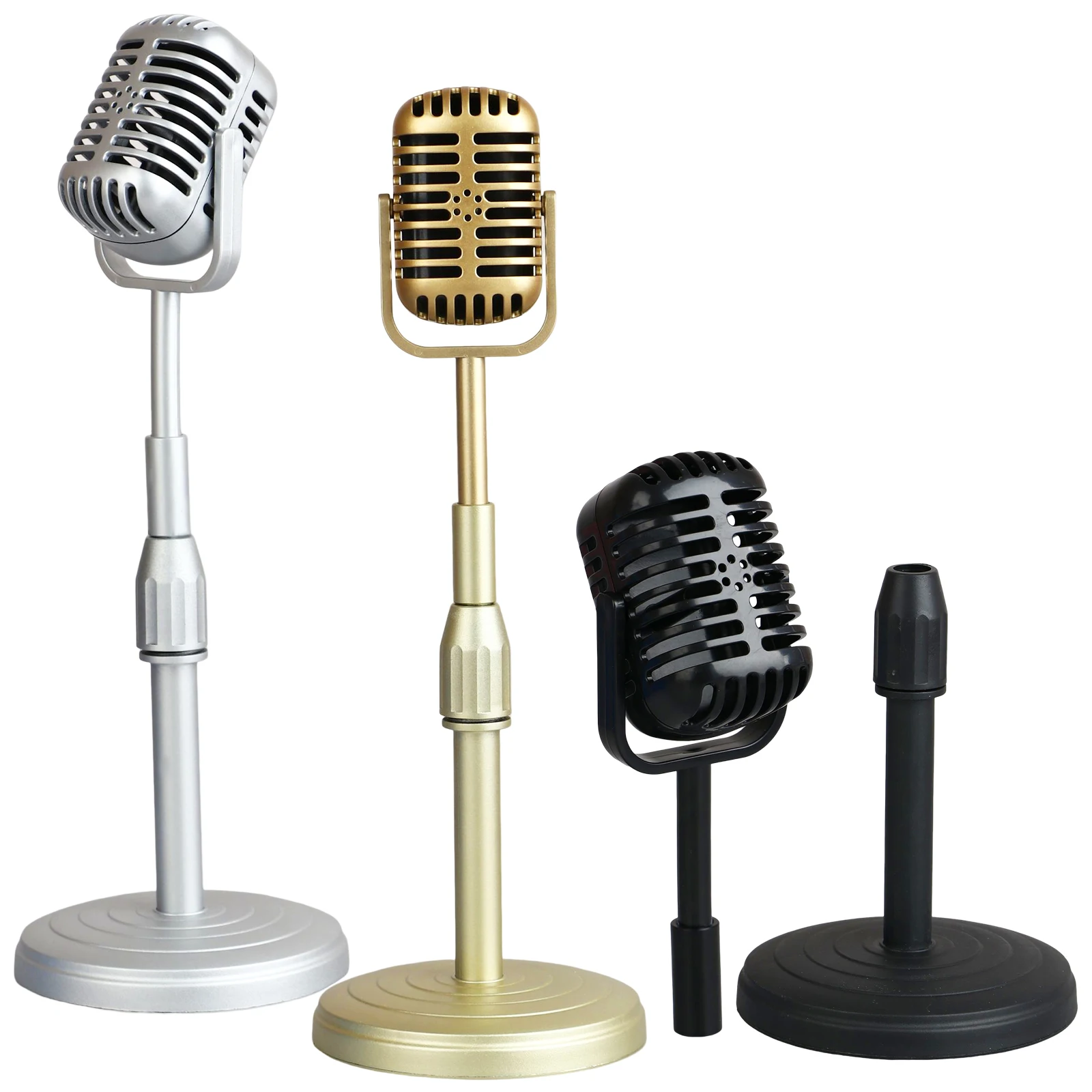 

3 Pcs Vintage Desktop Microphone Prop Model Kids Party Toy Classic Retro Style Microphone Prop Decor with Adjustable