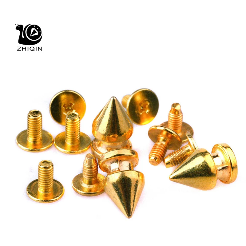 

100sets 8*12mm Golden Cone Spots Metal Studs Bullet Spikes Punk Spike Rivets For Clothes Bag Shoes Leather DIY Handcraft