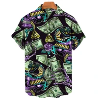hawaiian mens shirt dollar chain beads skull pattern 3d print casual shirt street style top party fashion short sleeve