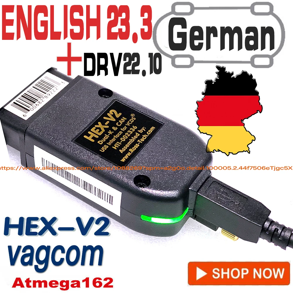

Obd2 Scanner HEX V2 VAGCOM VAG COM 22.3 Interface Electric Testers FOR VW for AUDI Skoda Seat GERMAN ENGLISH ATMEGA162 OBD 2