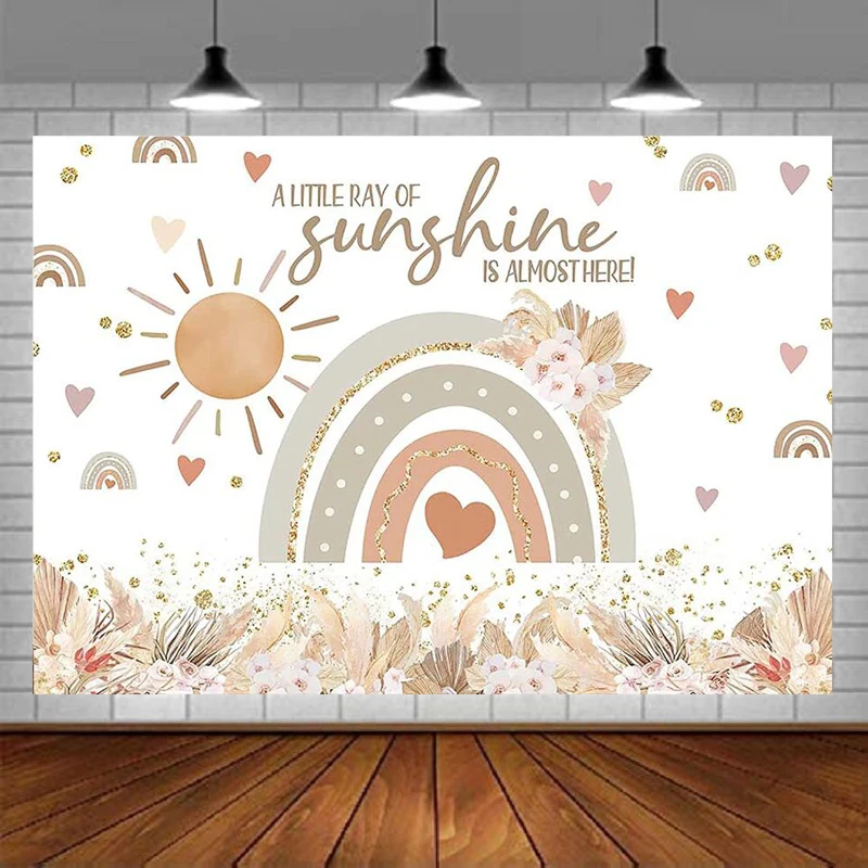 

Baby Shower Photography Backdrop Pampas Grass Boho Party Background For Girl's Rainbow Sunshine Baby Shower Decoration Banner