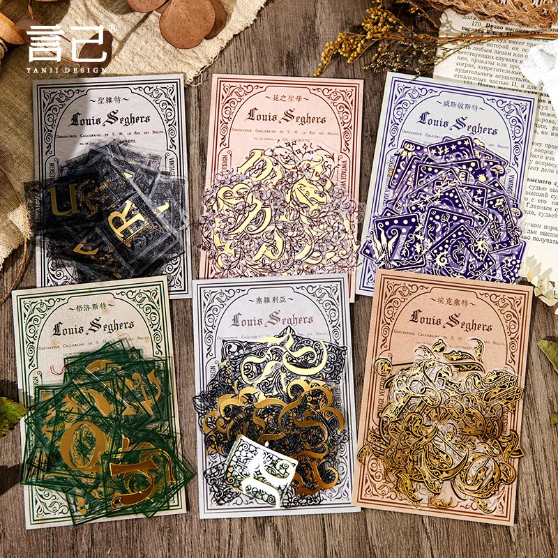 

52pcs/lot Kawaii Golden Letter Art Stickers Gothicism Scrapbook Supplies Diary Planner Decorative Stationery PET Sticker Set