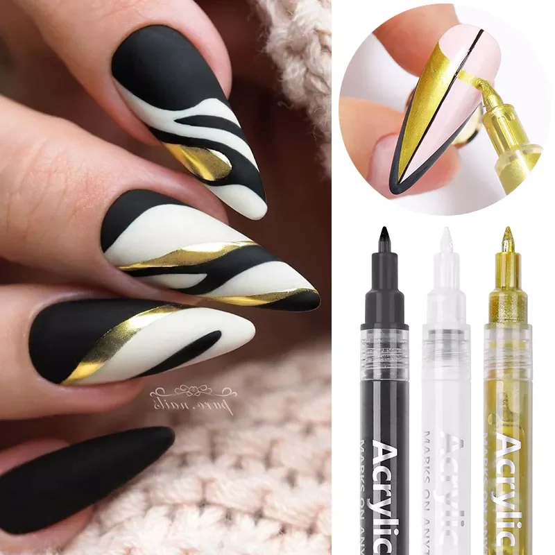 

NEW2023 IN 1 Nail Art Graffiti Pen Black Color UV Gel Polish Design Dot Painting Detailing Pen Brushes DIY Nail Art Adorn Tools
