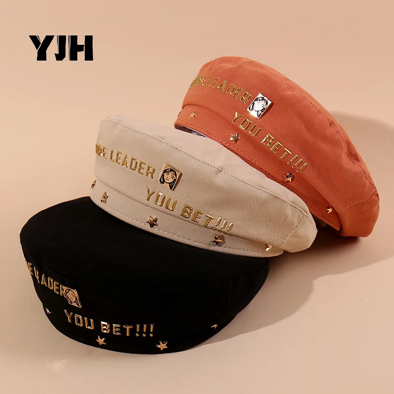 

Autumn golden alphabet portrait Beret summer women's thin British same Japanese bud painter hat