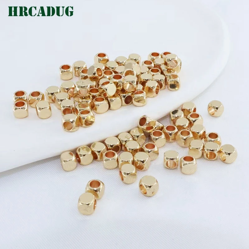 18K Gold Plated Rectangular Smooth Bead Large Hole Spacer Beads For Woman's Bracelet Handmade Jewelry Making Accessories Finding