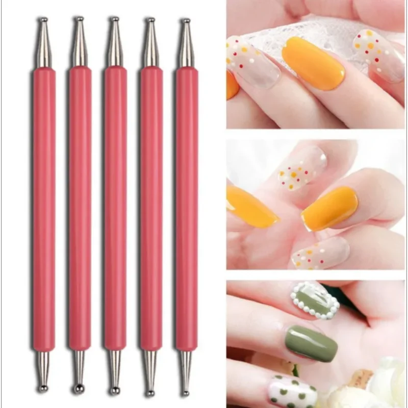 

5Pcs Set Dual End Gel Painting Nail Art Dotting Pen Acrylic Handle Rhinestone Wood Rhinestone Crystal UV Gel Manicure Tools