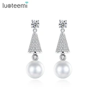 luoteemi new luxury shell pearl pendant earrings for women engagement wedding jewelry for bridal pendientes mujer vintage gifts