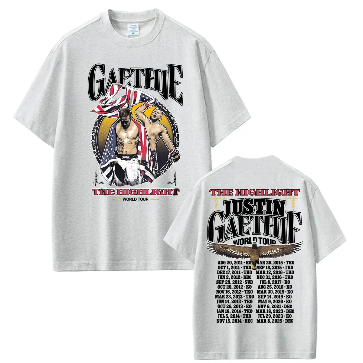 Фото Футболка The Highlight Justin Gaethje World Tour, мужская одежда, модные винтажные футболки с короткими рукавами, летние топы, футболки с круглым вырезом №5