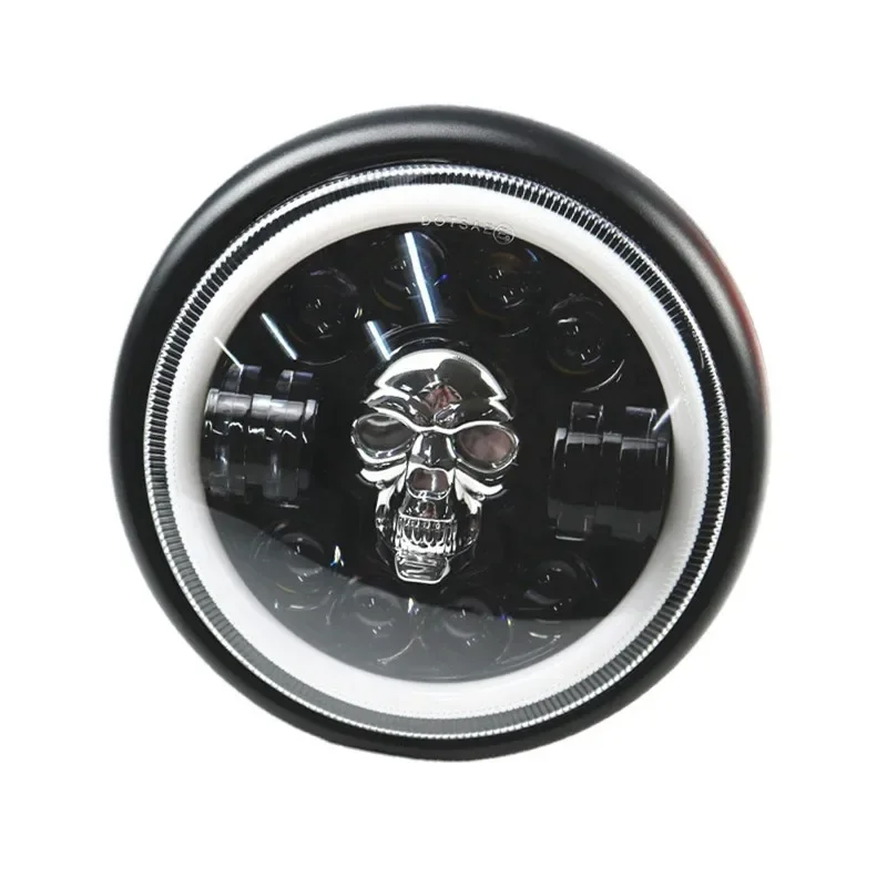 Черная передняя фара с боковым креплением и черепом дальняя/ближняя для Honda Kawasaki