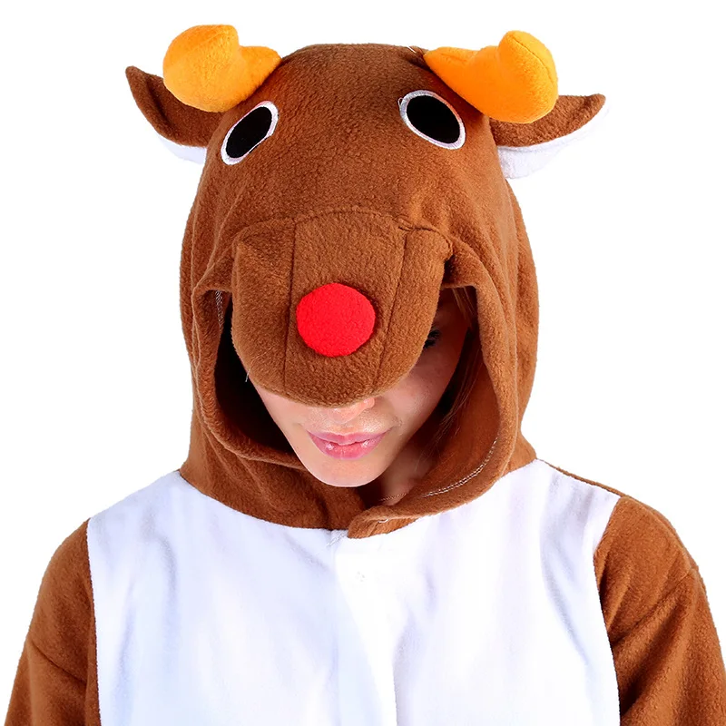Unisex Winter One-Piece Cartoon Mi-Lu Pajamas With Two Antlers Polyester WarmComfort Double Breasted Length To The Thigh Cosplay
