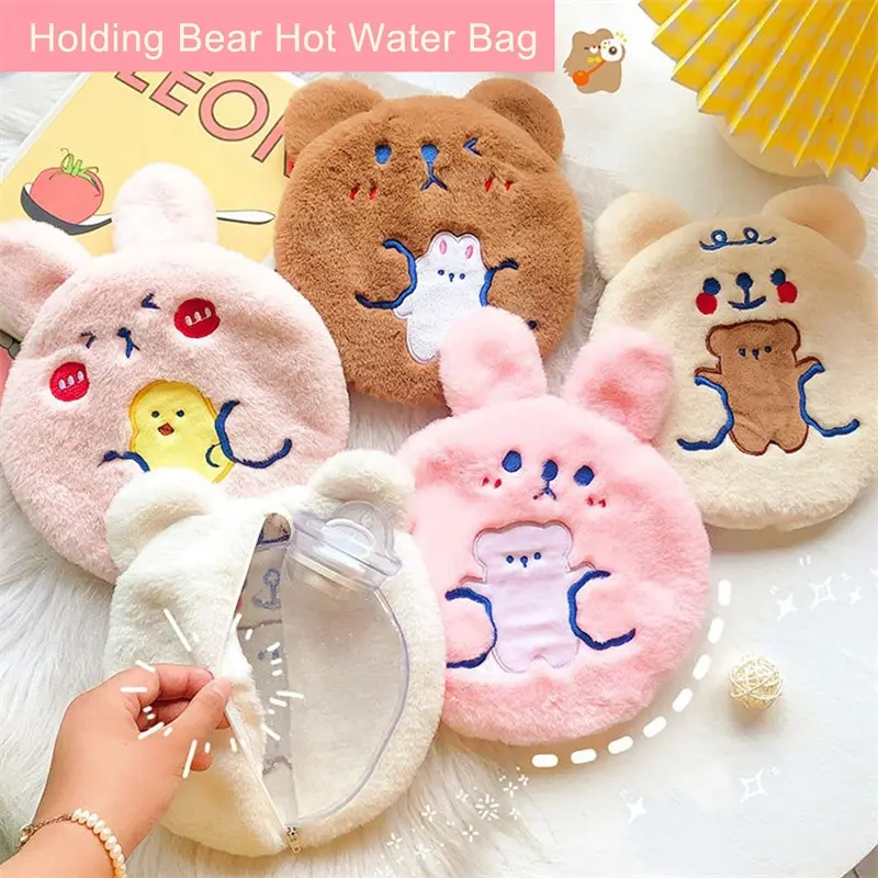 

Winter Hot Water Bag with Lanyard Plush Cloth Cute Mini Hot Water Bottle Hand Warmer