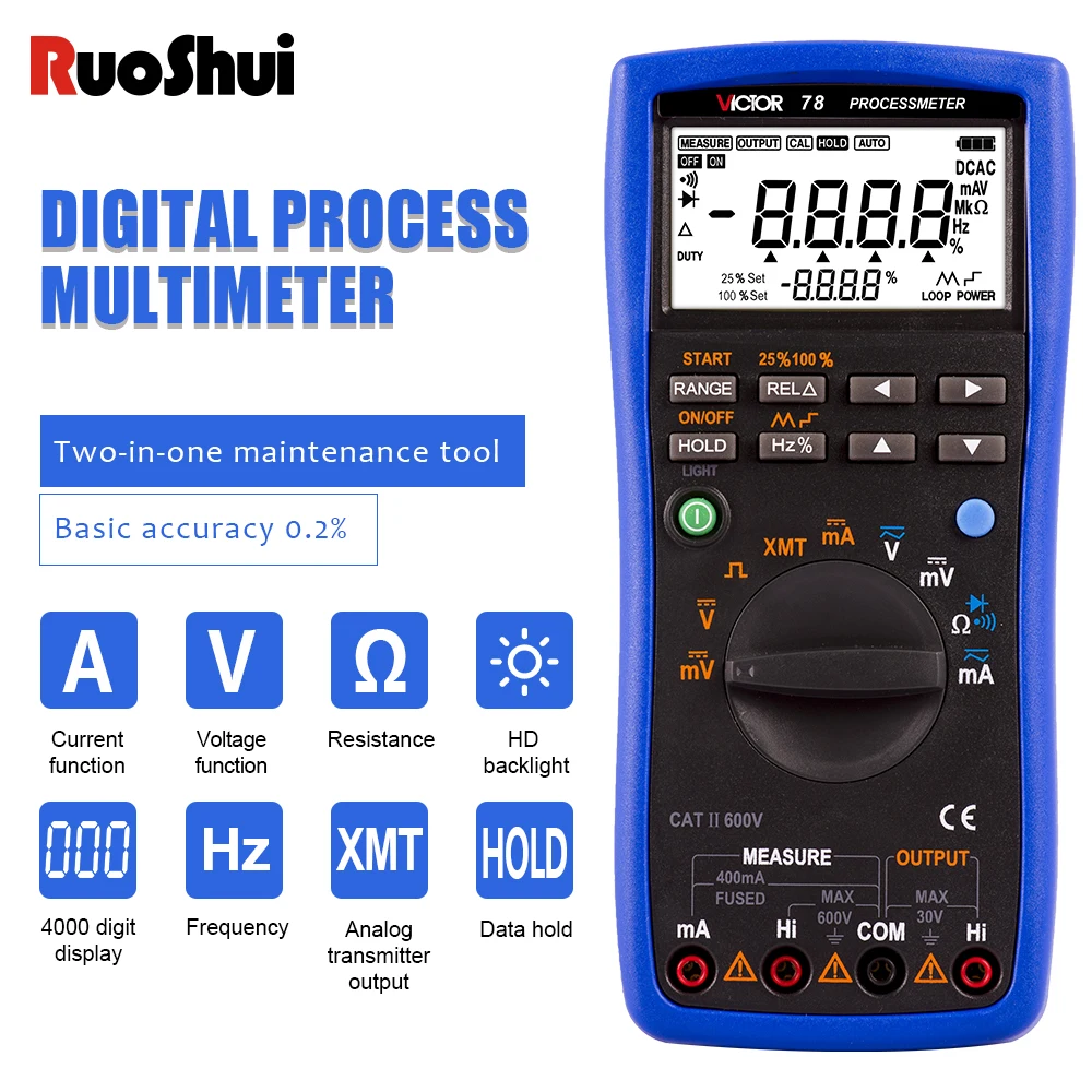 

Victor 79 Process Multimeter Calibrator Voltimetro Large LCD Auto Range RTD Thermocouple Meter Simulate Signal Source USB Tester