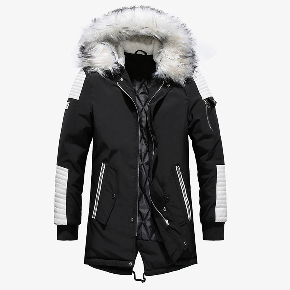 ERIDANUS 2022 Autumn Winter New Men's Mid-length Cotton Parkas Hot Sale Fashion Two-color Stitching Hooded Padded Jacket MWM145
